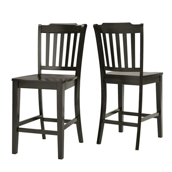 Weston Home Farmhouse Vintage Slat Back Solid Wood Counter Height Chair, Set of 2, Antique Black