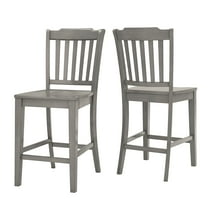 Weston Home Farmhouse Vintage Slat Back Solid Wood Counter Height Chair, Set of 2, Antique Grey