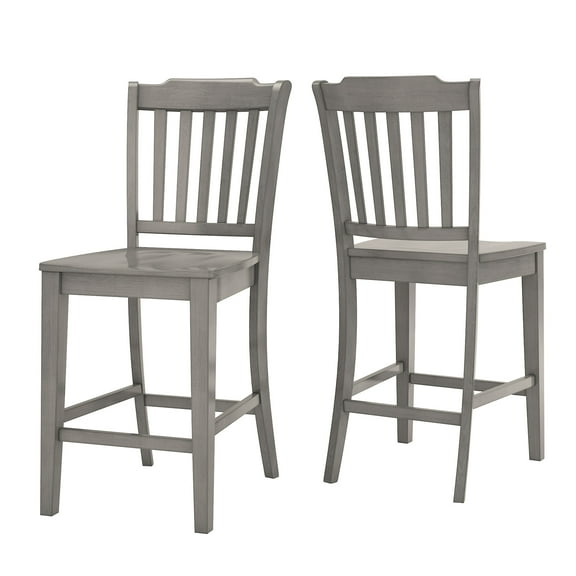Weston Home Farmhouse Vintage Slat Back Solid Wood Counter Height Chair, Set of 2, Antique Grey