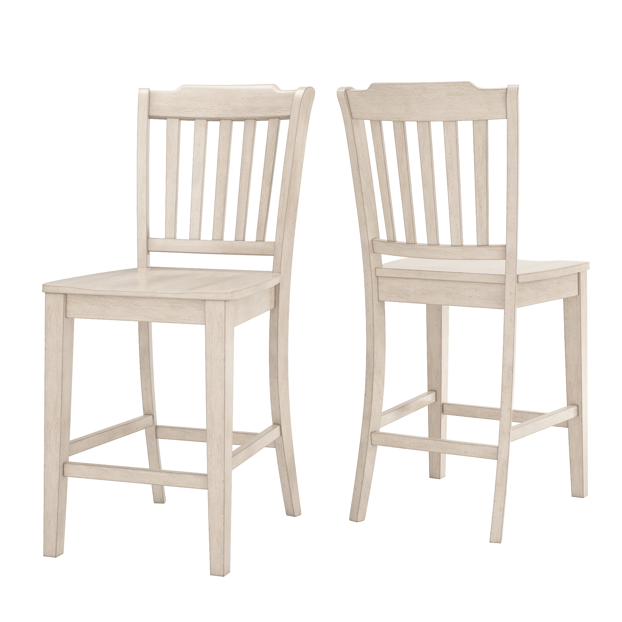 Weston Home Farmhouse Vintage Slat Back Solid Wood Counter Height Chair, Set of 2, Antique White