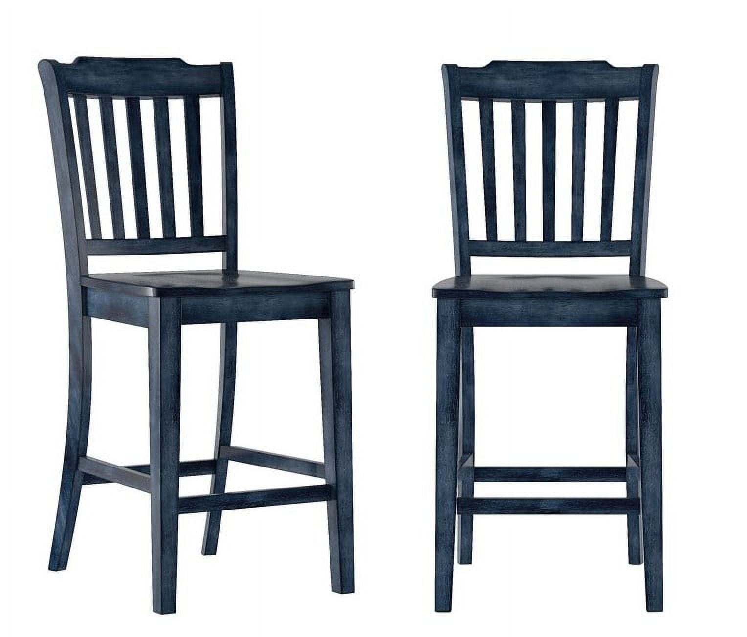 Weston Home Farmhouse Vintage Slat Back Solid Wood Counter Height Chair, Set of 2, Antique Denim