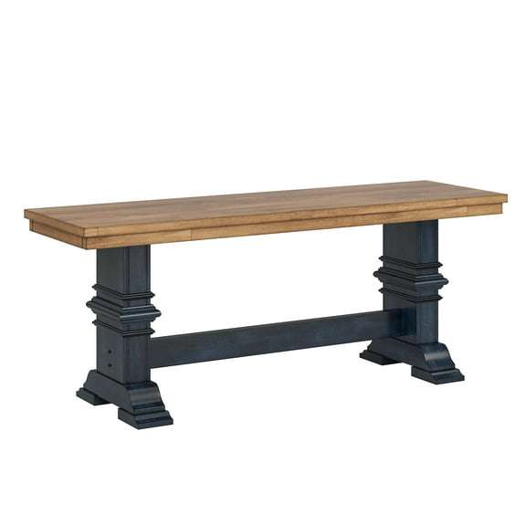 Weston Home Farmhouse Wood Dining Bench with Trestle Leg, Antique Denim
