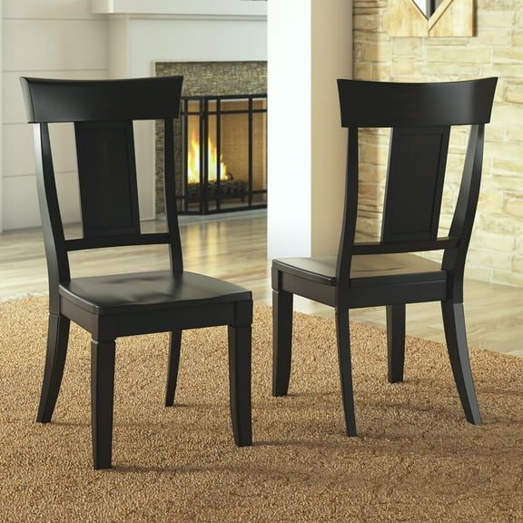 Weston Home Farmhouse Wood Dining Chair with Panel Back, Set of 2, Antique Black