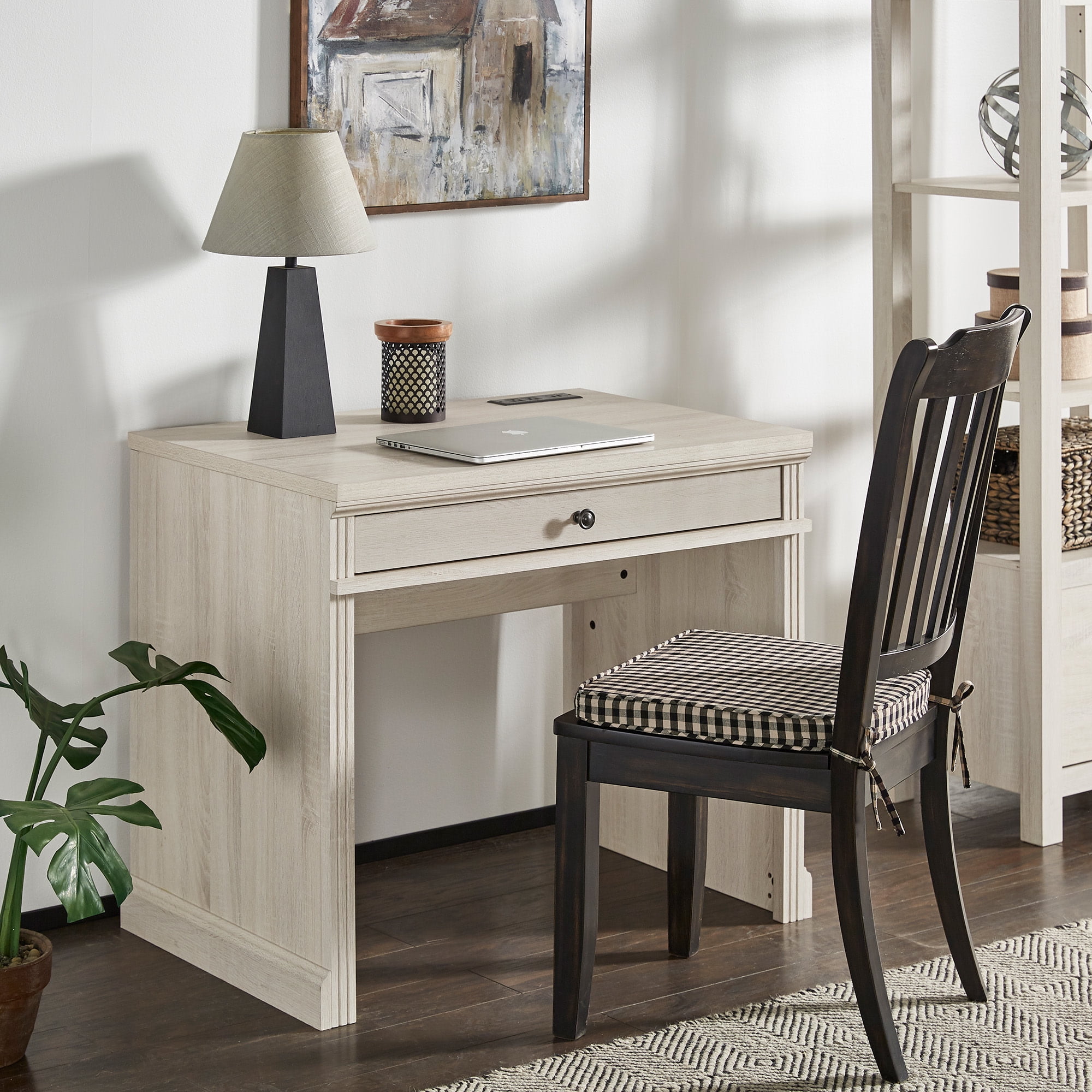 Weston Home Fayston 35 in. Writing Desk with USB Charger, Antique White Finish