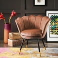 thumbnail image 1 of Weston Home Flora Velvet Seashell Accent Chair with Black/Gold Metal Leg, Set of 2, Salmon Pink, 1 of 3