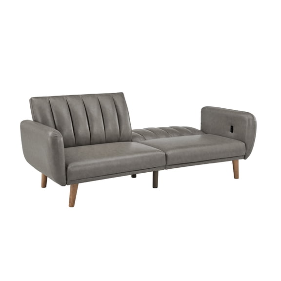 Weston Home Fosnavag Upholstered Convertible Split-Back Futon Sofa Bed with USB Charging Ports, Gray