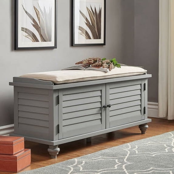 Weston Home Georgia Entryway Storage Bench with Cushion, Frost Grey