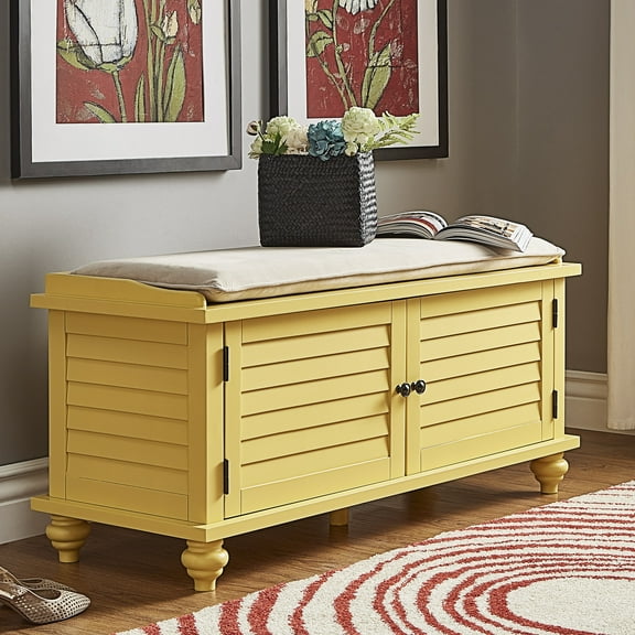 Weston Home Georgia Entryway Storage Bench with Cushion, Yellow