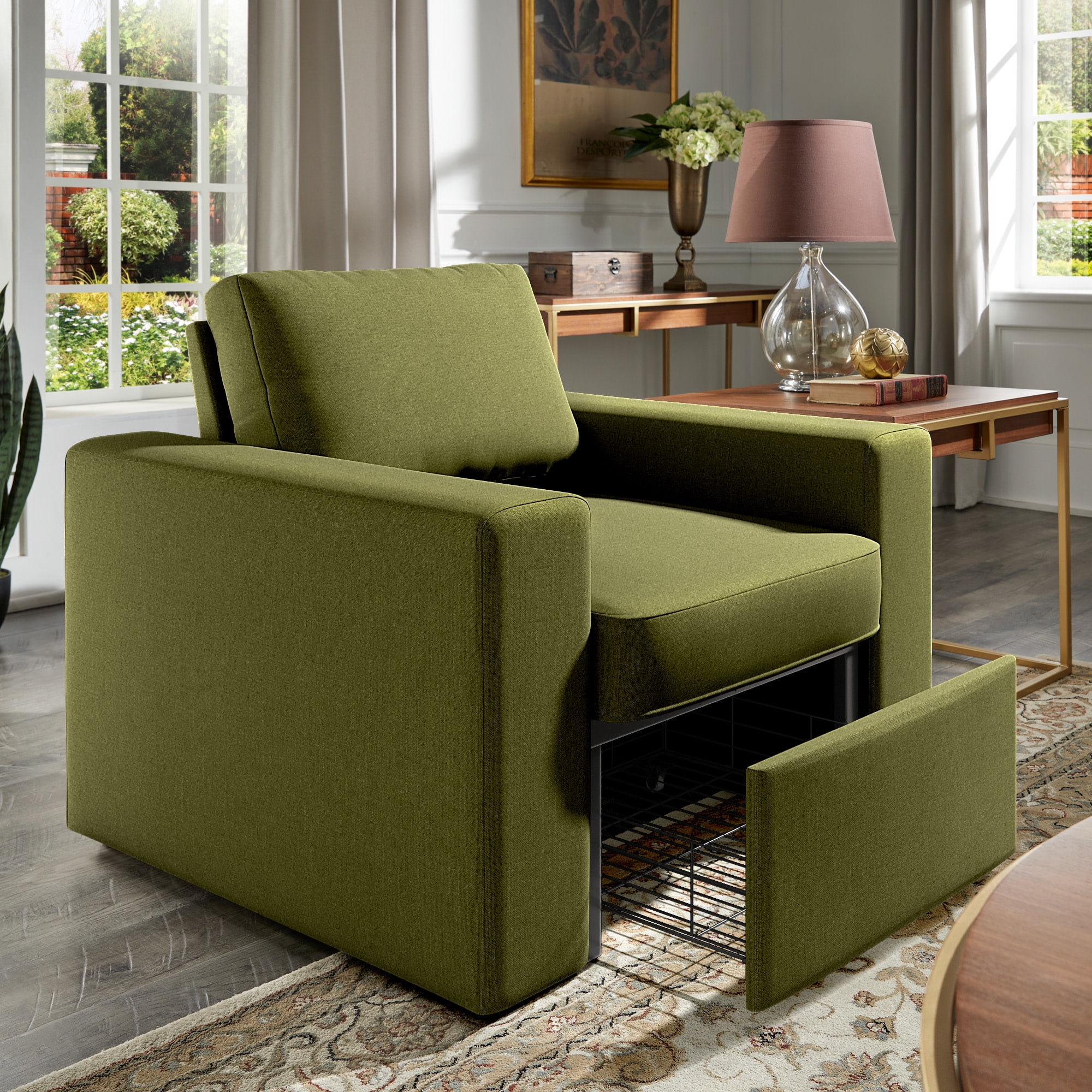 Weston Home Glen Park Modern Accent Chair with Hidden Storage, Green