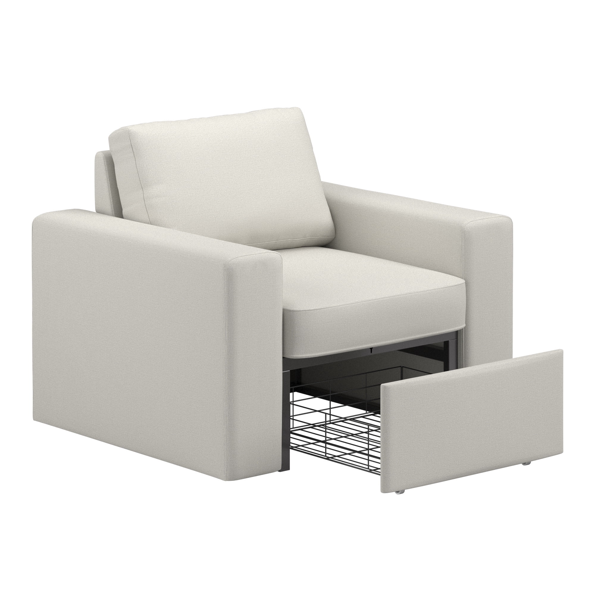 Weston Home Glen Park Modern Linen Accent Chair with 1 Hidden Metal Wire Storage Drawer, Ivory