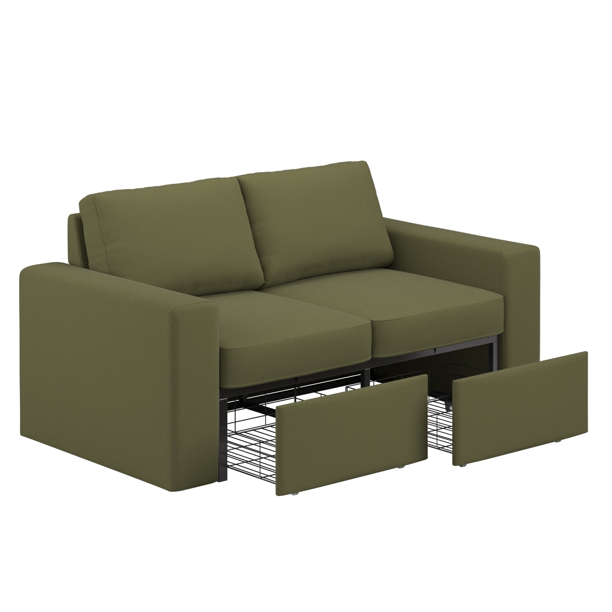 Weston Home Glen Park Upholstered Loveseat with 2 Hidden Metal Wire Storage Drawers, Green