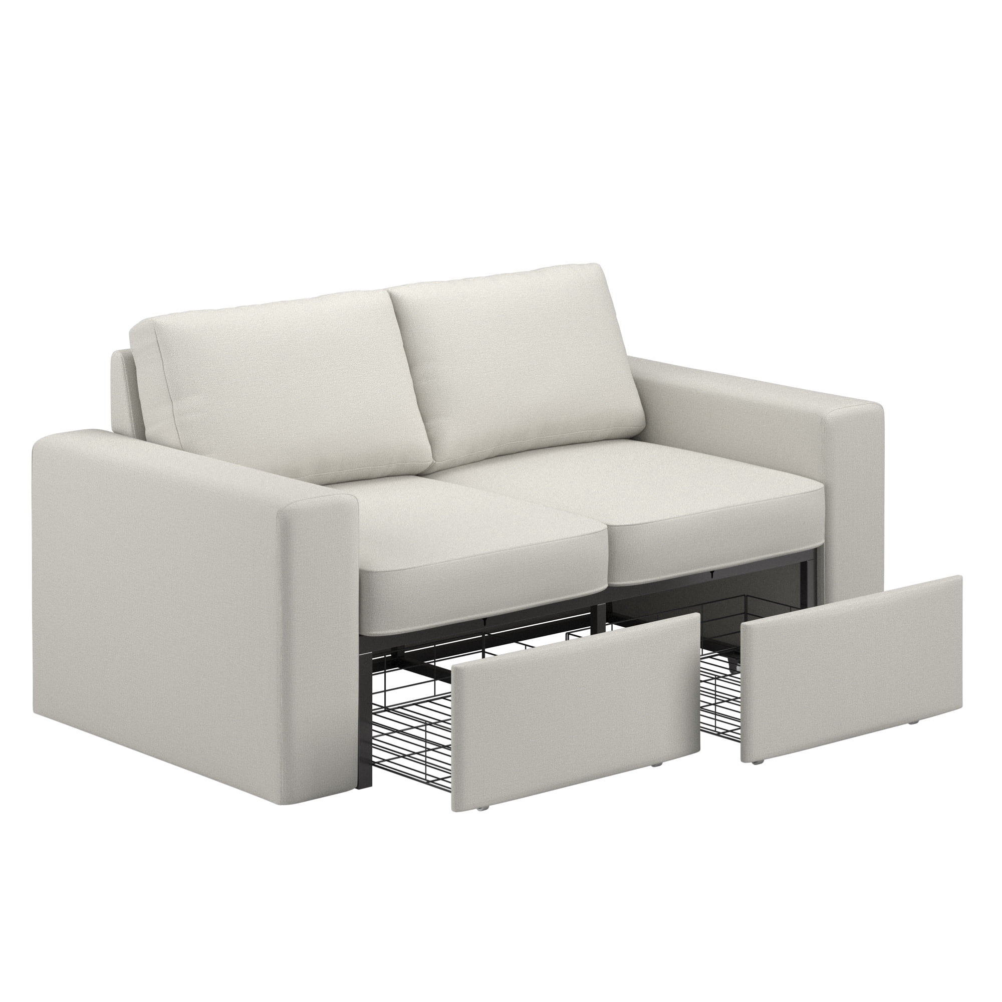 Weston Home Glen Park Upholstered Loveseat with 2 Hidden Metal Wire Storage Drawers, Ivory
