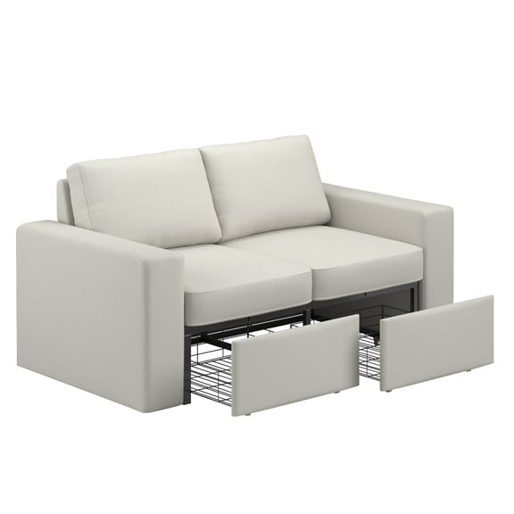 Weston Home Glen Park Upholstered Loveseat with 2 Hidden Metal Wire Storage Drawers, Ivory