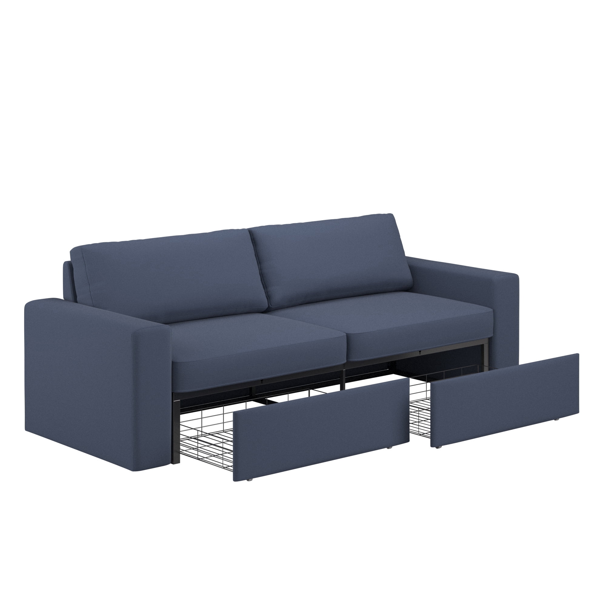 Weston Home Glen Park Upholstered Sofa with 2 Hidden Metal Wire Storage Drawers, Blue