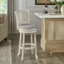 Weston Home Haas Slat Back Swivel Bar Height Stool, Antique White Finish, Gray Linen