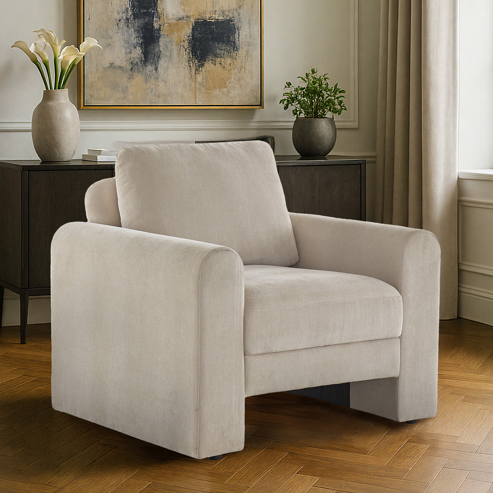 Weston Home Hampden Rounded Arm Chenille Upholstery Accent Chair, Beige