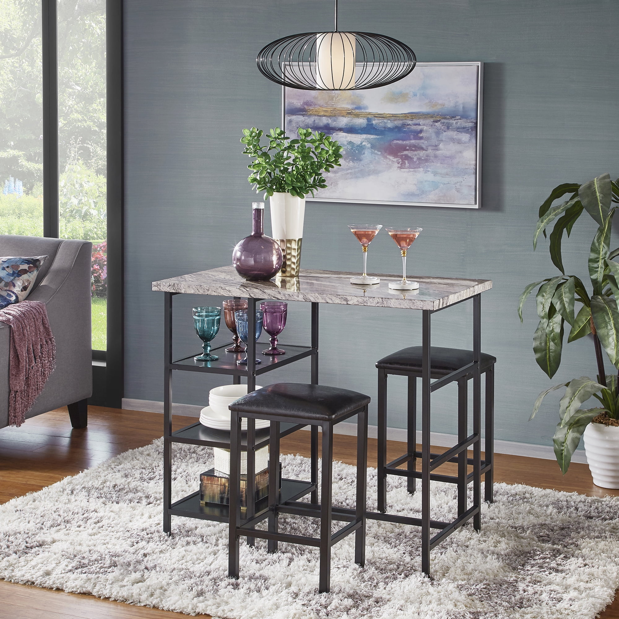 Weston Home Harper Counter Height Metal Table with Faux Marble Top and ...