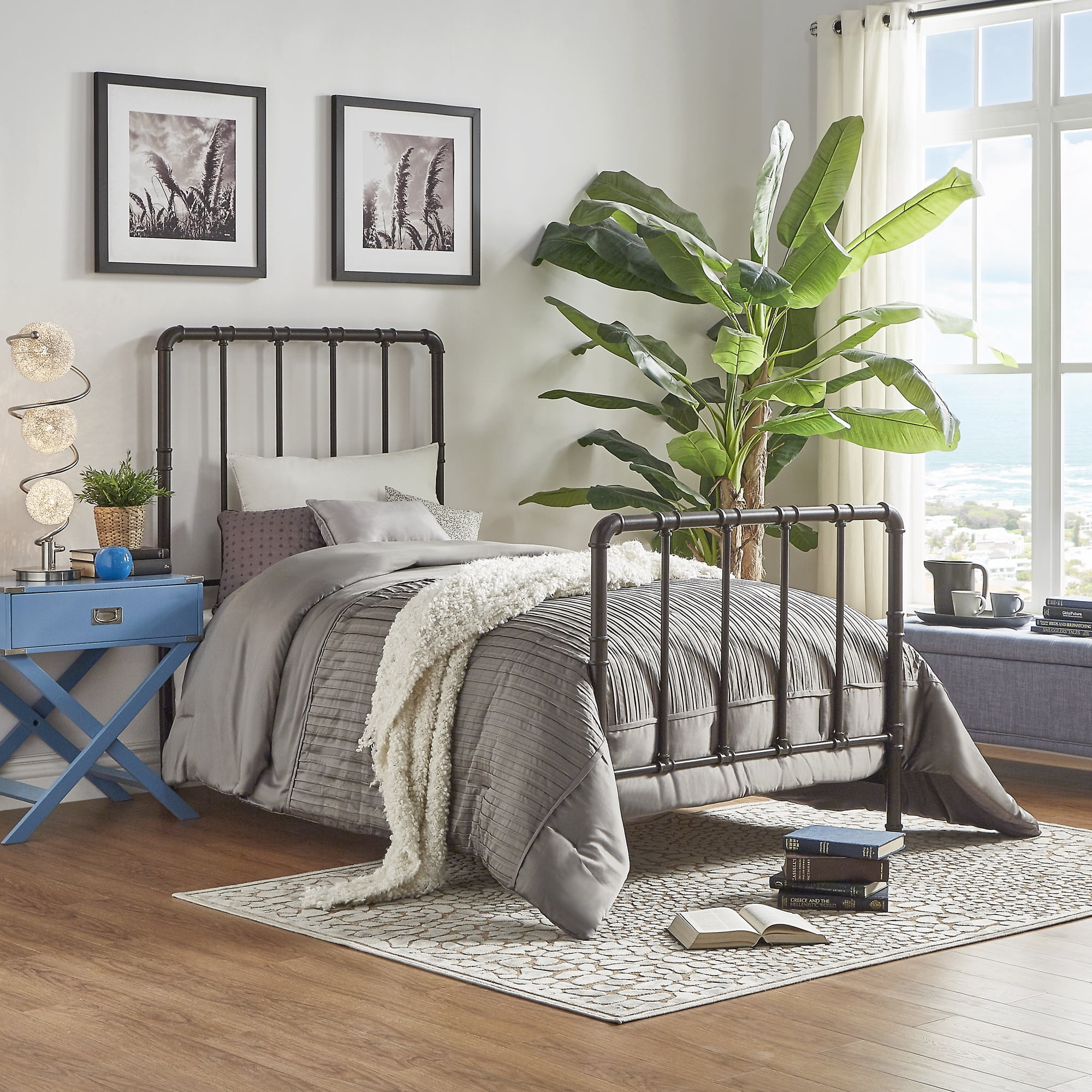 Weston Home Industrial Style Pipe Metal Twin Bed, Antique Dark Bronze