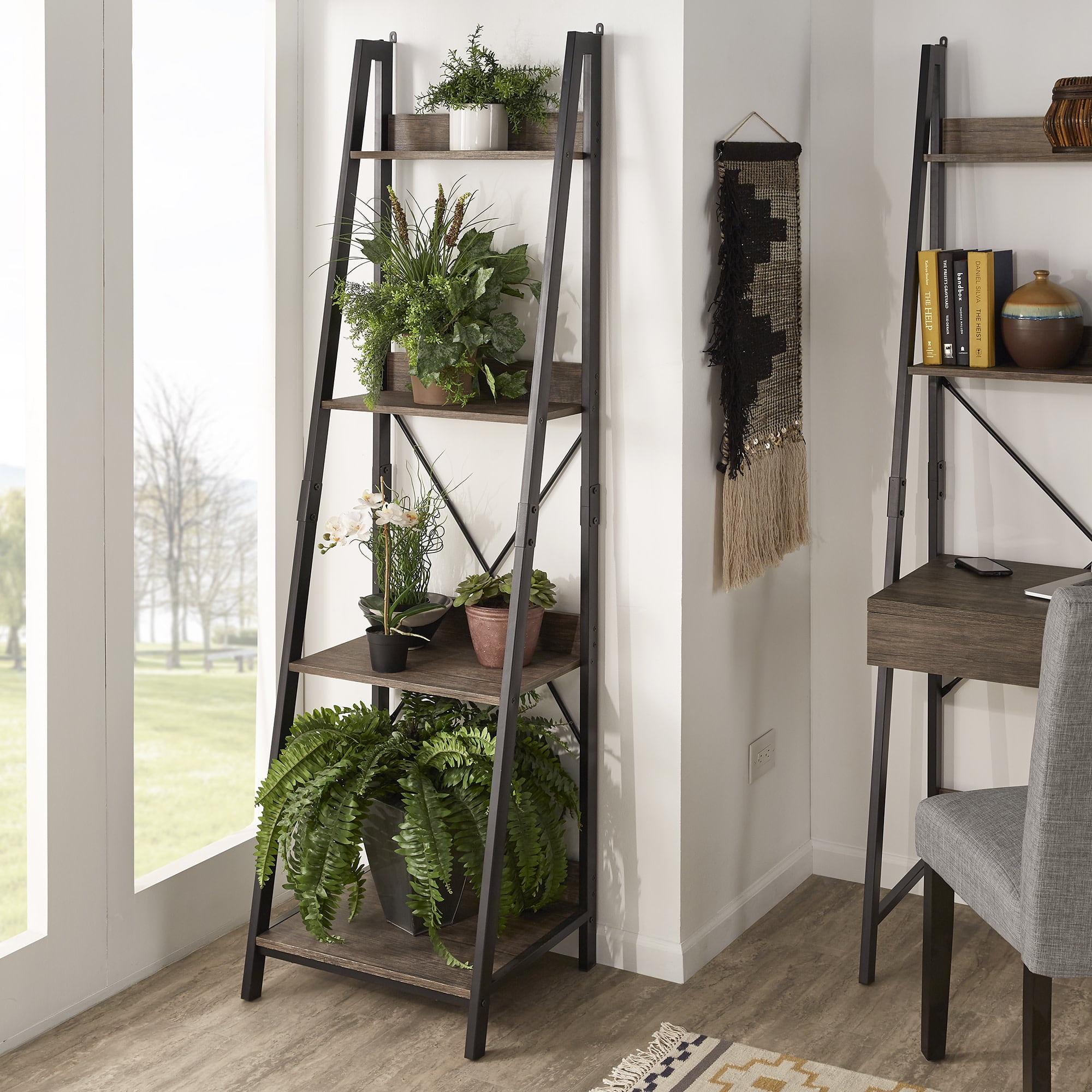 Weston Home Ismail Black Metal Rustic 4 Shelf Ladder Bookcase