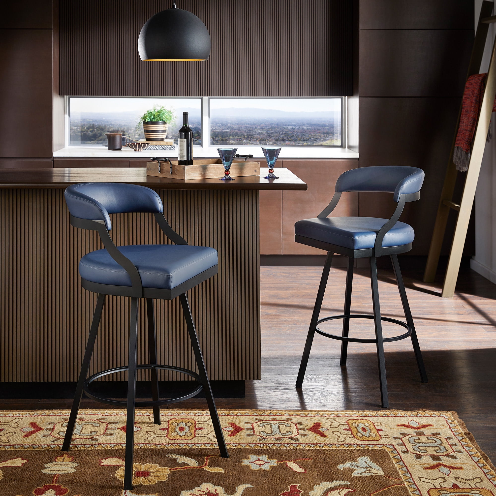 Weston Home Jala Black Finish Metal Vegan Leather Swivel Bar Height