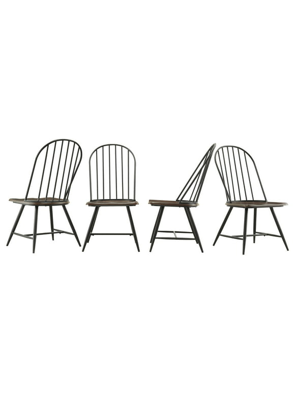 Weston Home Jameson Two-Tone Windsor Chairs, Set of 4, Black and Oak