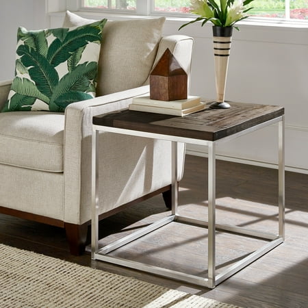 Weston Home Jana Stainless Steel Rectangular End Table, Brown Finish Top