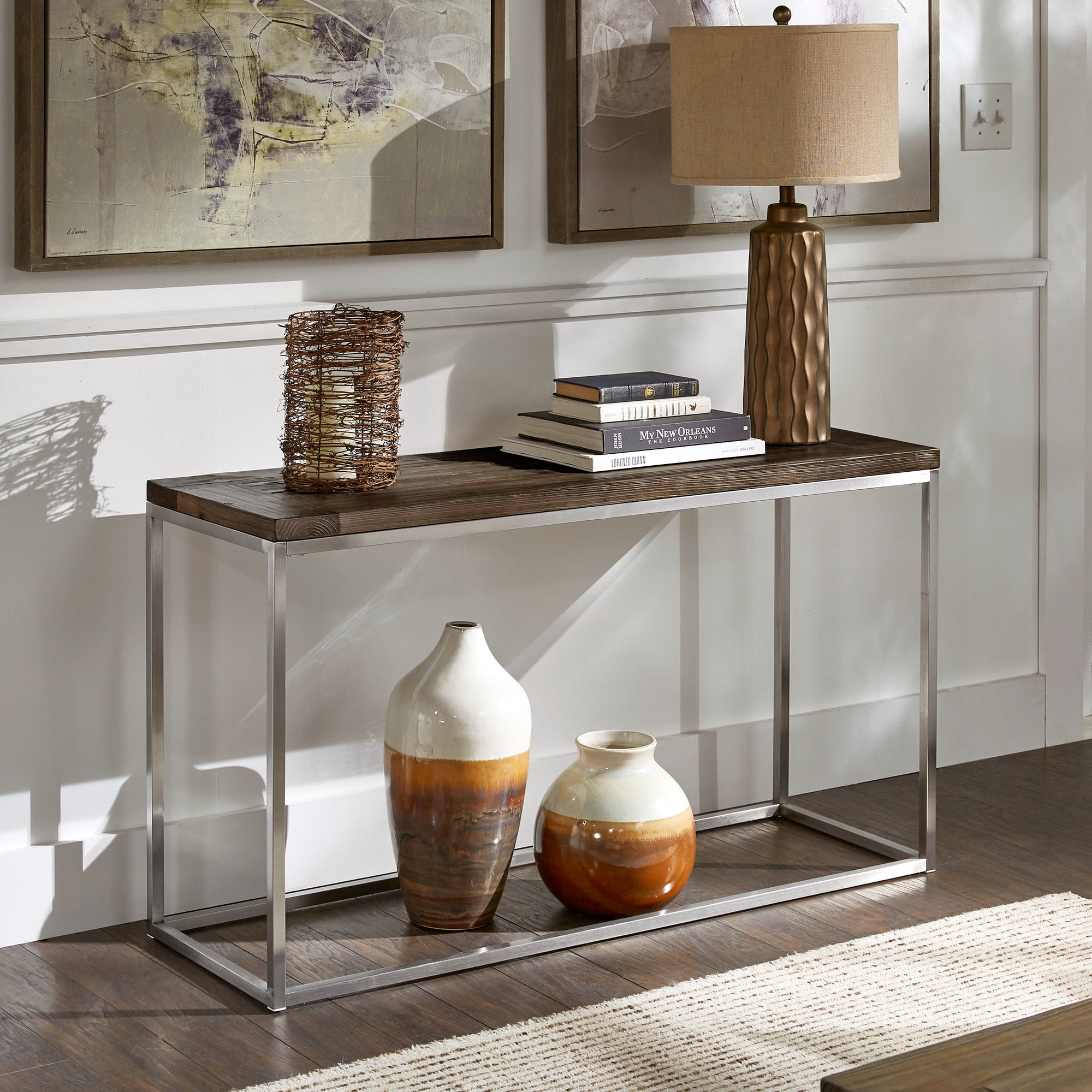 Weston Home Jana Stainless Steel Rectangular Sofa Table, Brown Finish