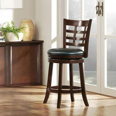 Weston Home Jaxon Window Back Vinyl Swivel 26" Counter Height Stool, Black/Dark Cherry