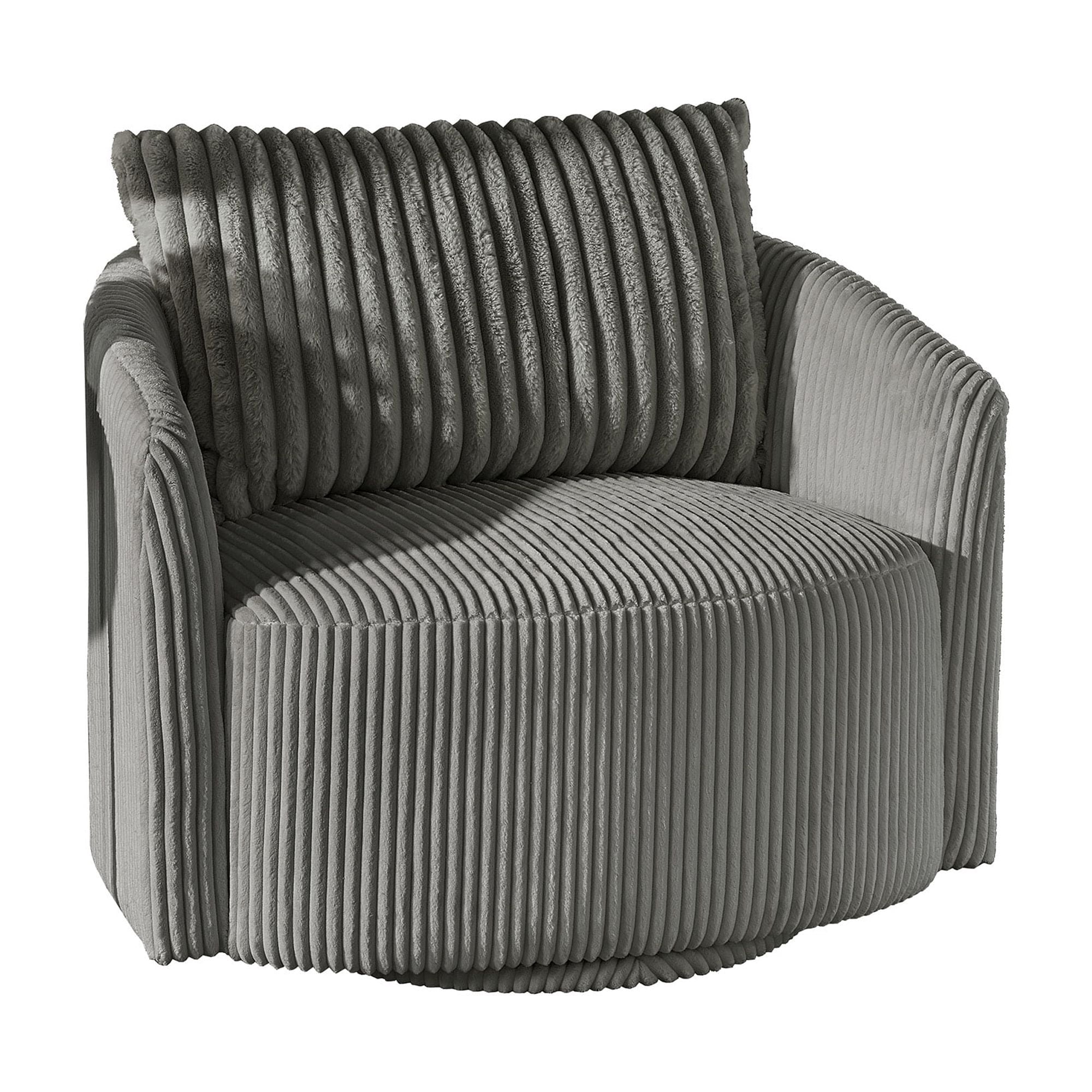 Weston Home Killarney Oversized Wale Corduroy Swivel Accent Chair with Furry Channel Pillow, Gray/Dark Gray Pillow