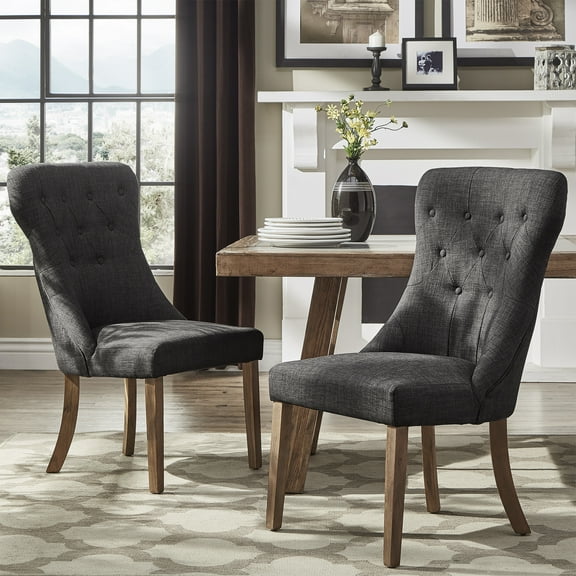 Weston Home Kirk Button Tufted Dining Chair, Set of 2, Dark Grey
