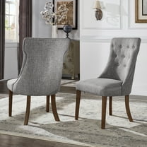 Weston Home Kirk Button Tufted Dining Chairs, Set of 2, Gray Linen, Brown Finish