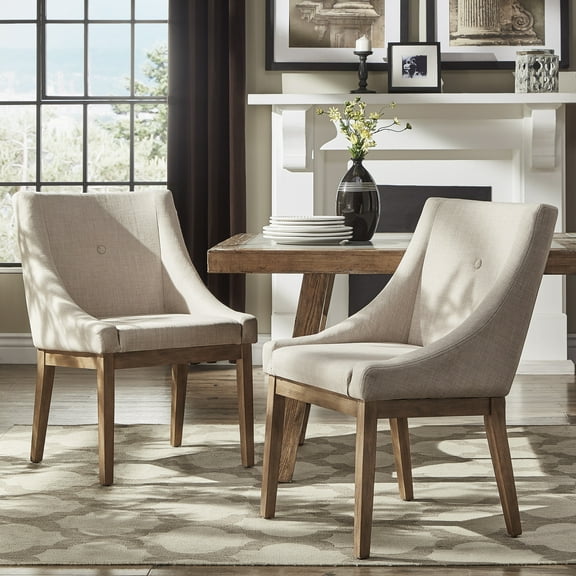 Weston Home Kirk Button Tufted Slope Arm Linen Dining Chair, Set of 2, Beige