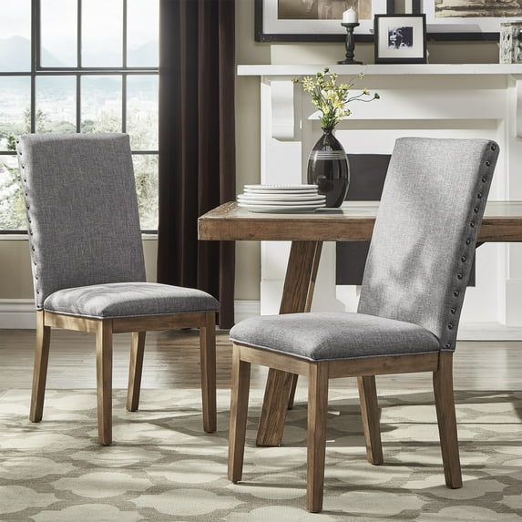 Weston Home Kirk Nailhead Accent Parson Linen Dining Chair, Set of 2, Grey
