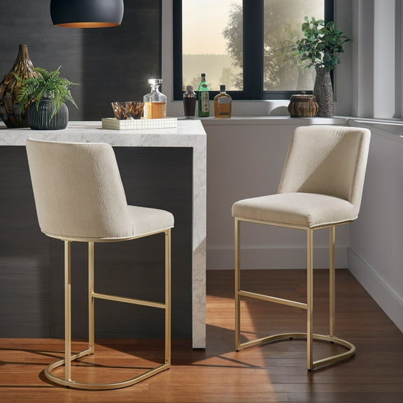 Weston Home Klimt Bar Height Stool, Set of 2, Beige
