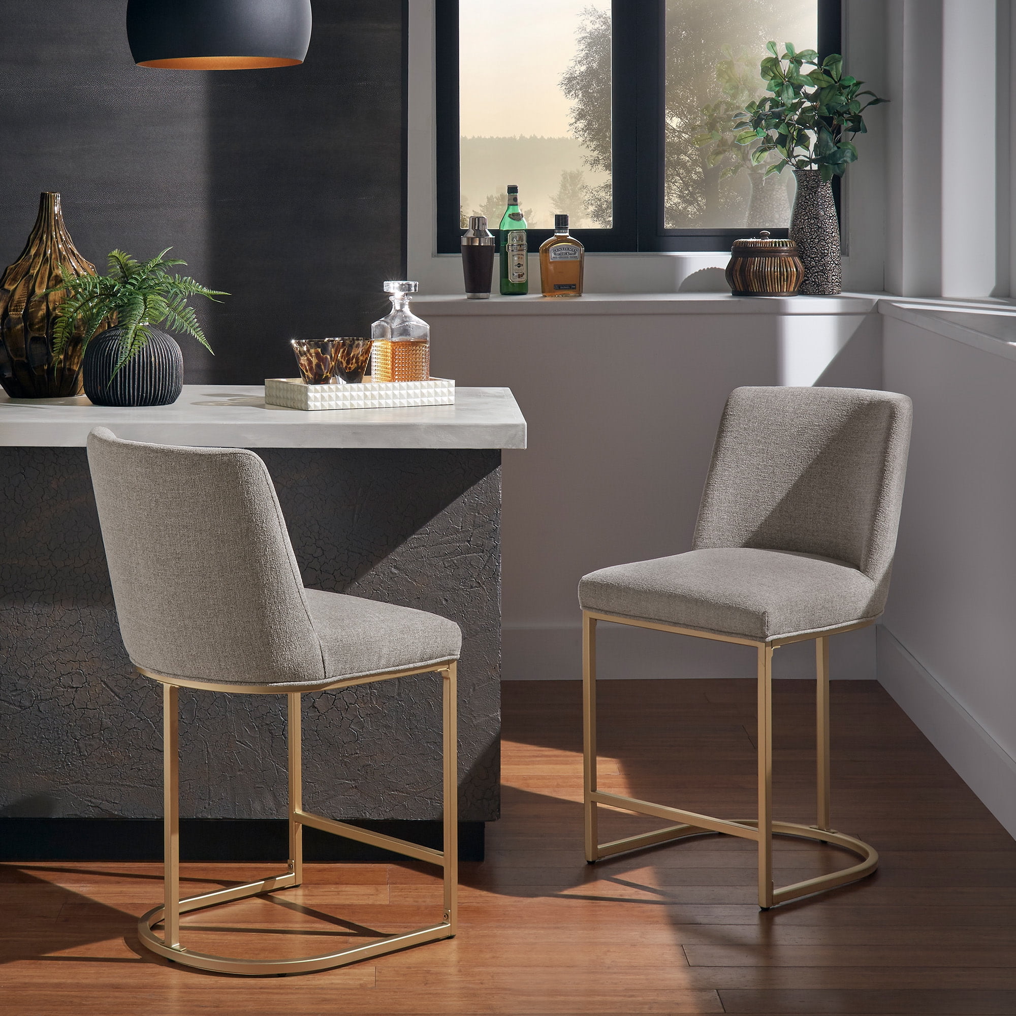 Weston Home Klimt Counter Height Stool, Set of 2, Light Gray
