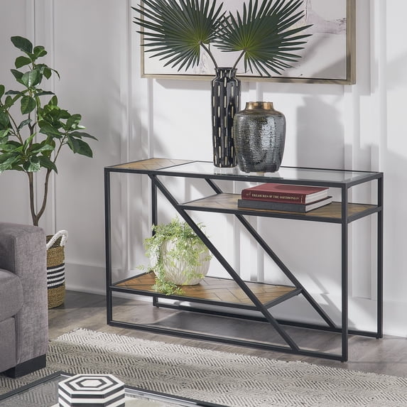 Weston Home Kofi Wood and Metal Console Table, Brown