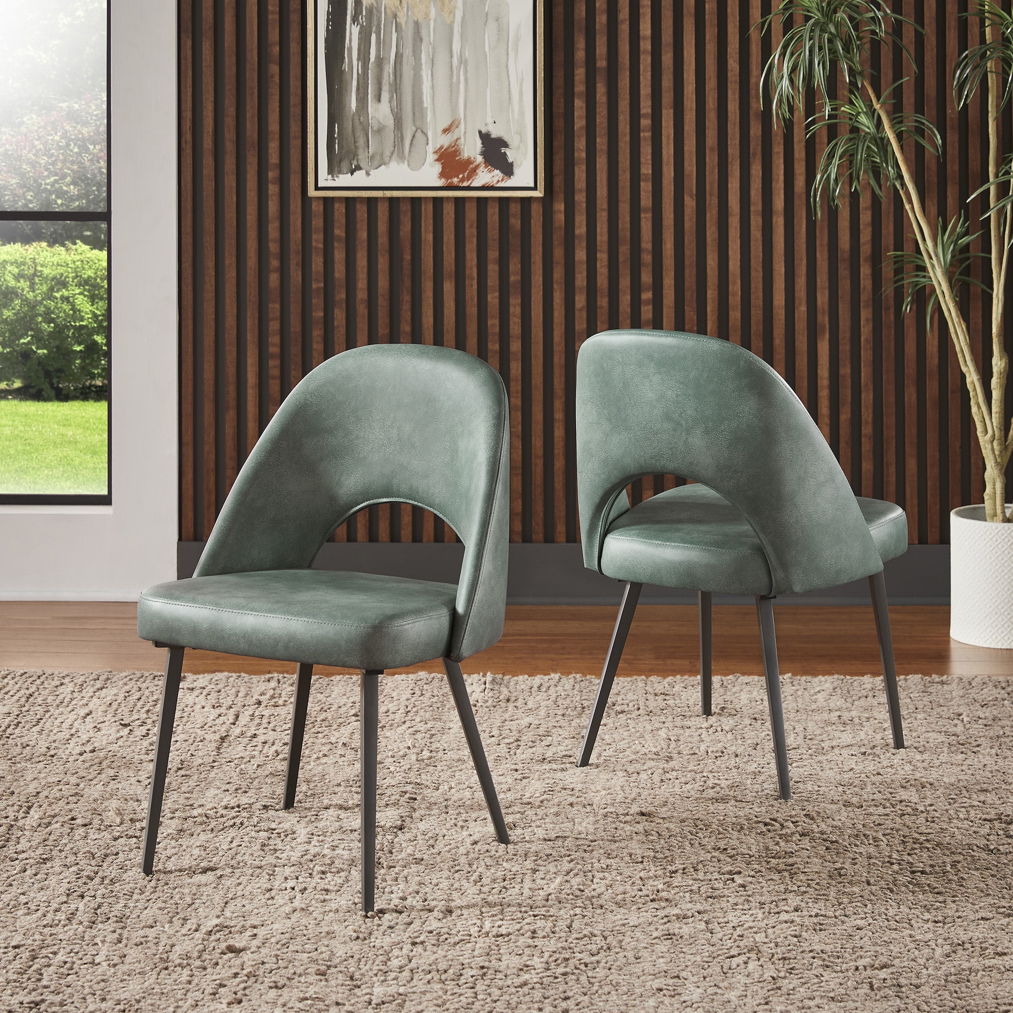 Weston Home Kolten Upholstered Dining Chairs, Set of 2, Teal PU Leather