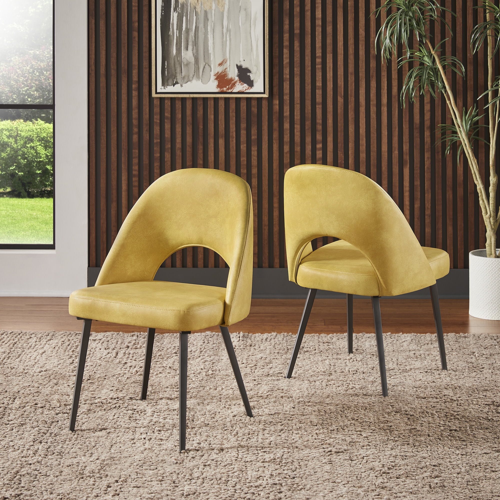 Weston Home Kolten Upholstered Dining Chairs, Set of 2, Yellow PU Leather
