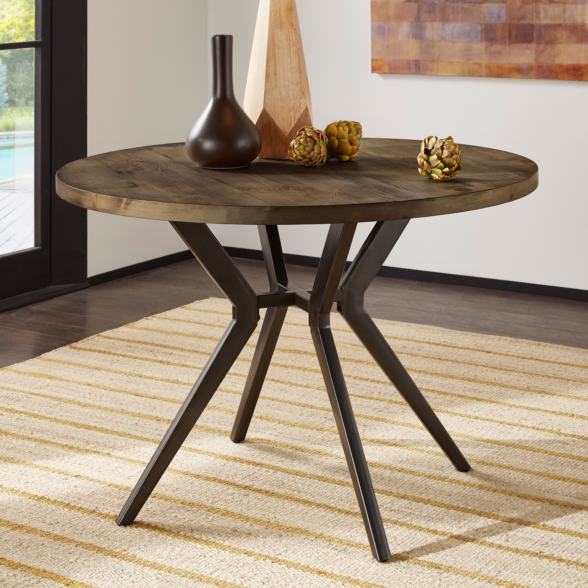 Weston Home Kolten Wood Finish and Iron Gray Metal Base Person Round ...