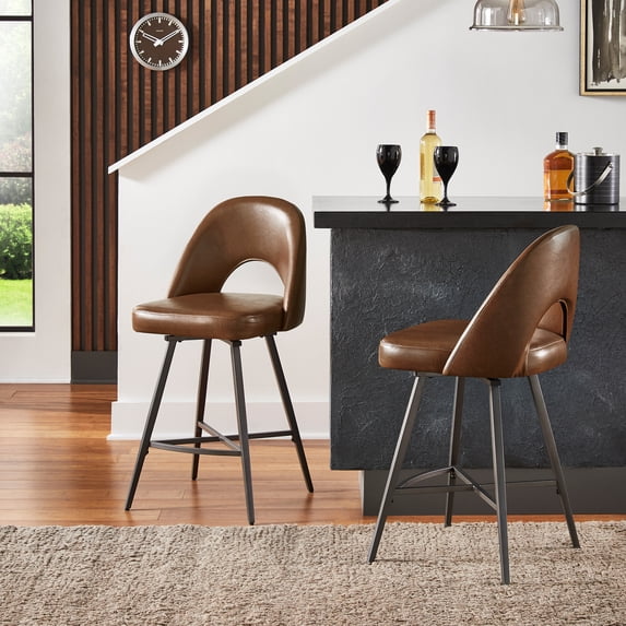 Weston Home Krista 24" Metal Swivel Mid Back Counter Stools, Set of 2, Brown