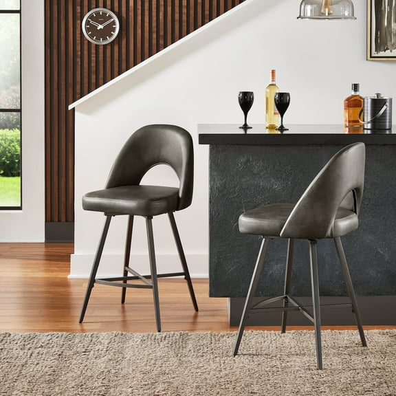 Weston Home Krista 24" Metal Swivel Mid Back Counter Stools, Set of 2, Dark Grey