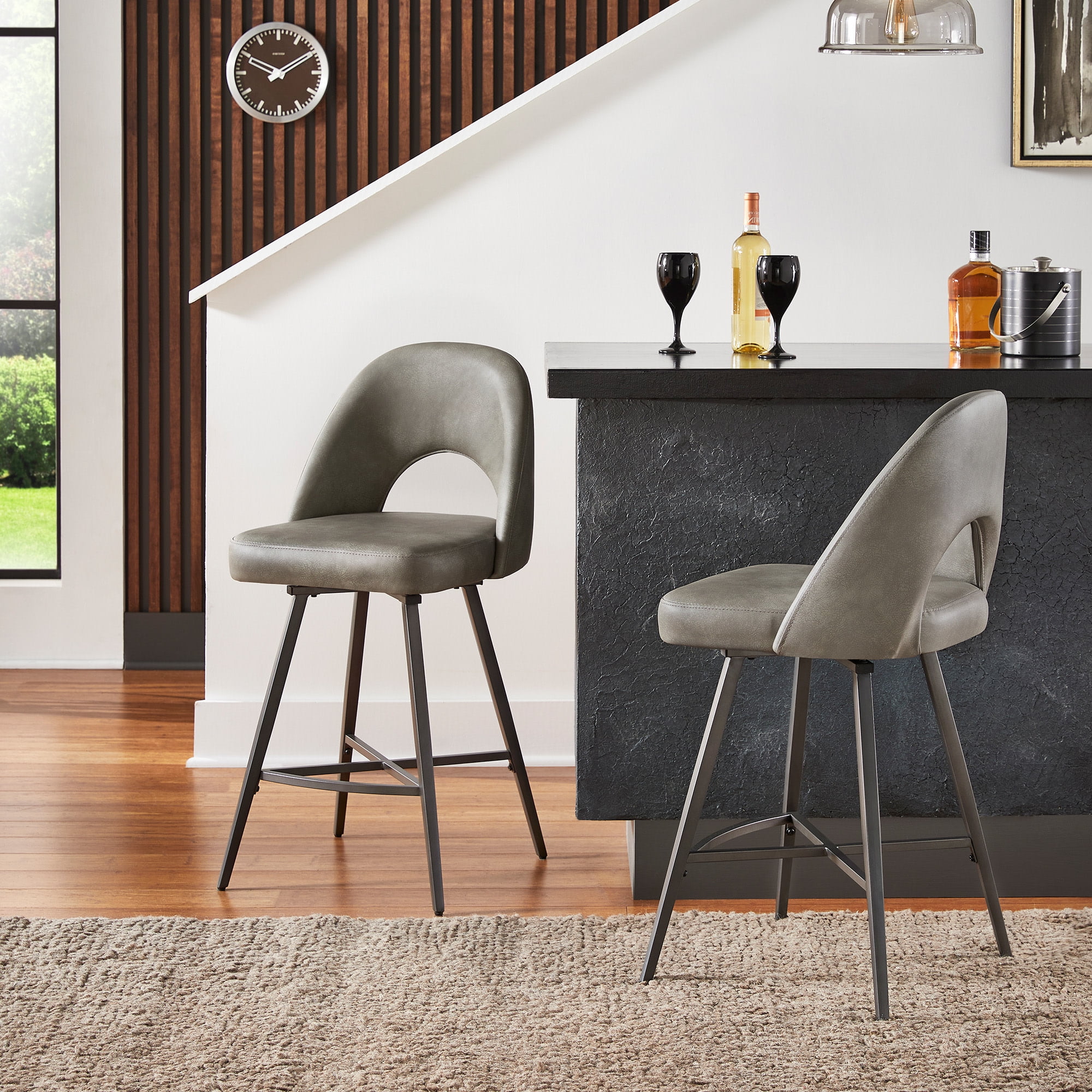 Weston Home Krista 24" Metal Swivel Mid Back Counter Stools, Set of 2, Light Grey