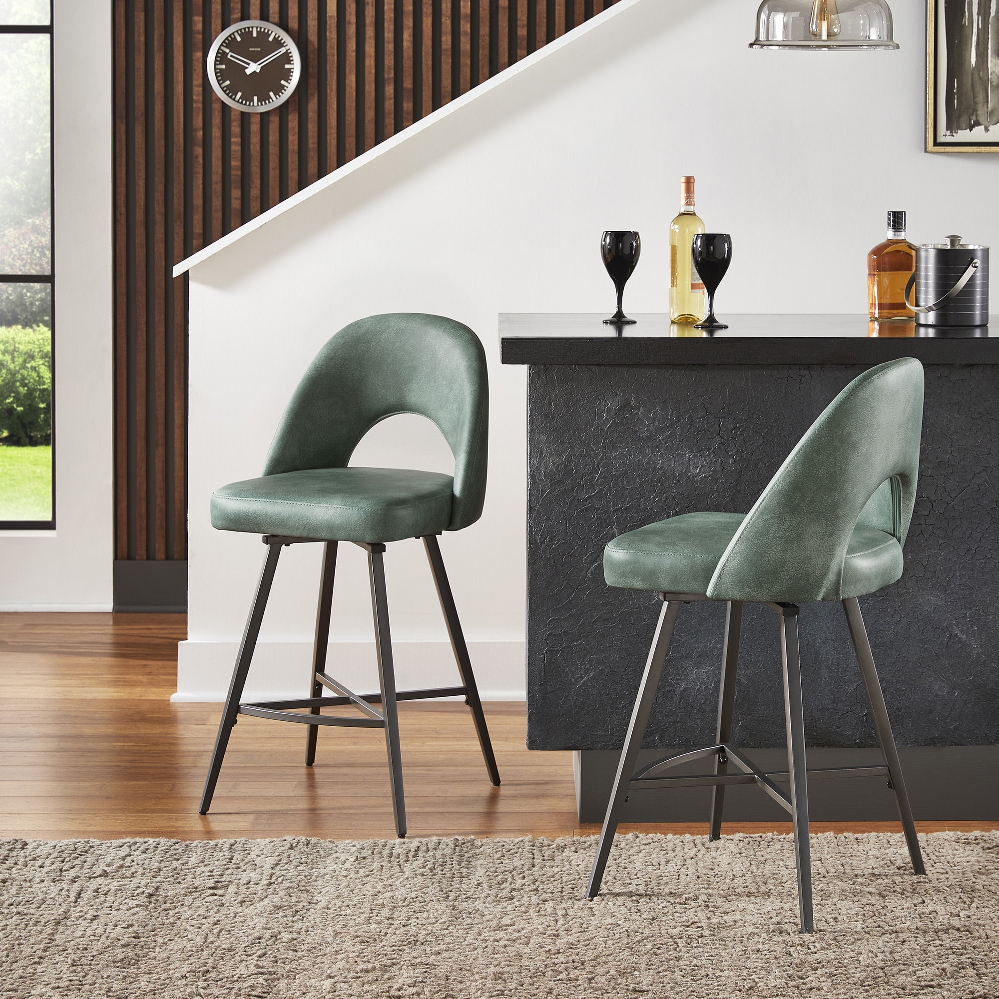 Weston Home Krista 24" Metal Swivel Mid Back Counter Stools, Set of 2, Teal