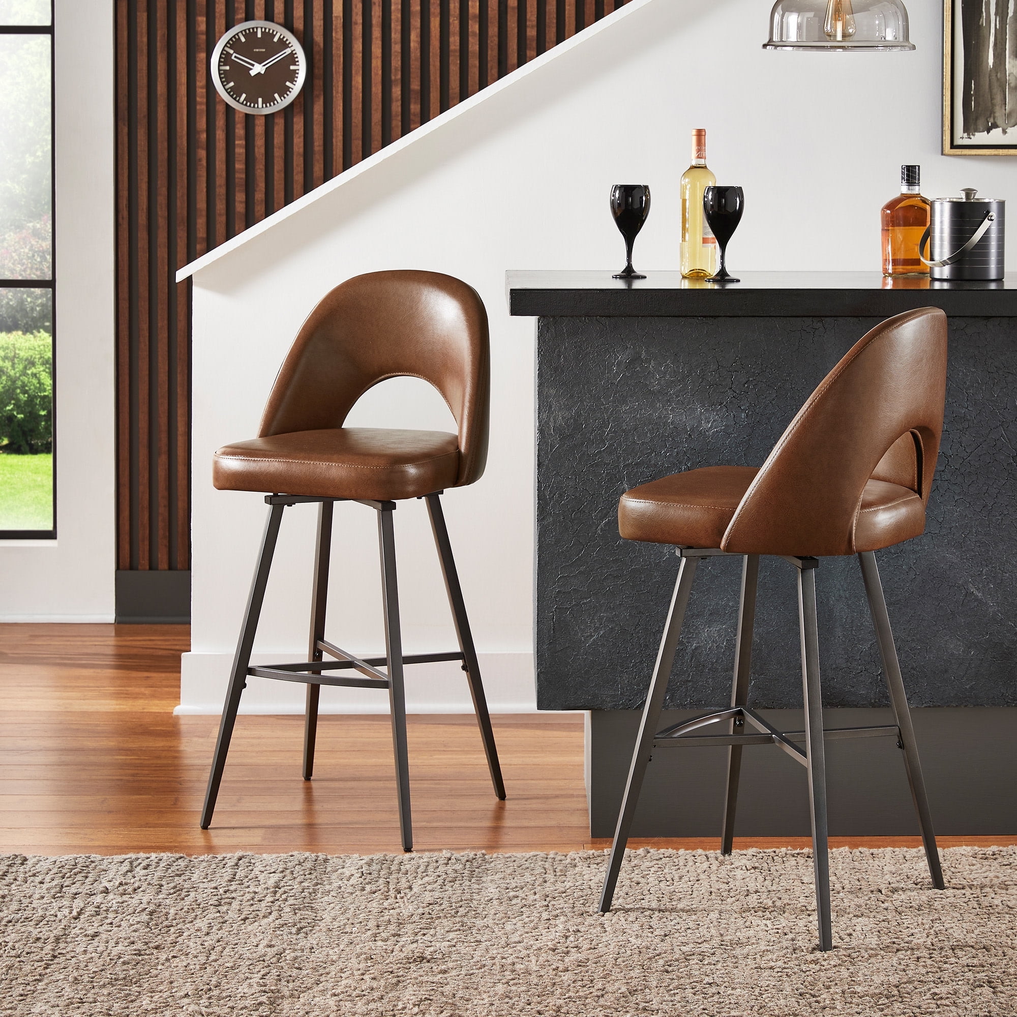 Weston Home Krista 29" Metal Swivel MidBack Bar Stools, Set of 2