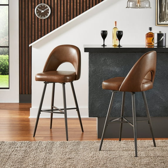 Weston Home Krista 29" Metal Swivel Mid-Back Bar Stools, Set of 2, Brown