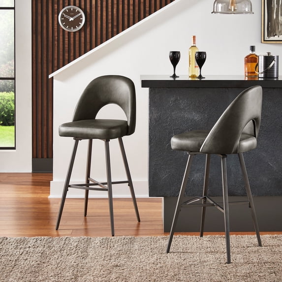 Weston Home Krista 29" Metal Swivel Mid-Back Bar Stools, Set of 2, Dark Grey