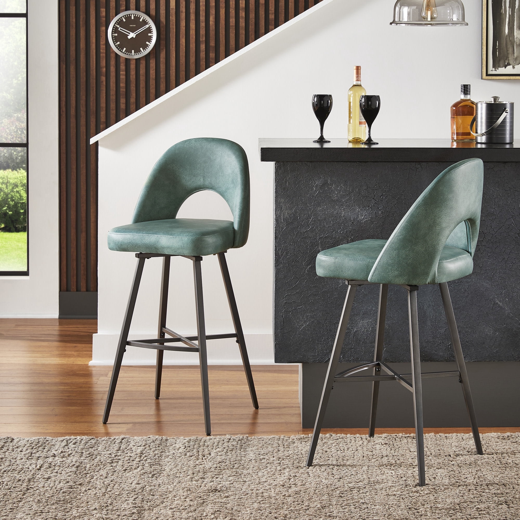 Weston Home Krista 29" Metal Swivel Mid-Back Bar Stools, Set of 2, Teal