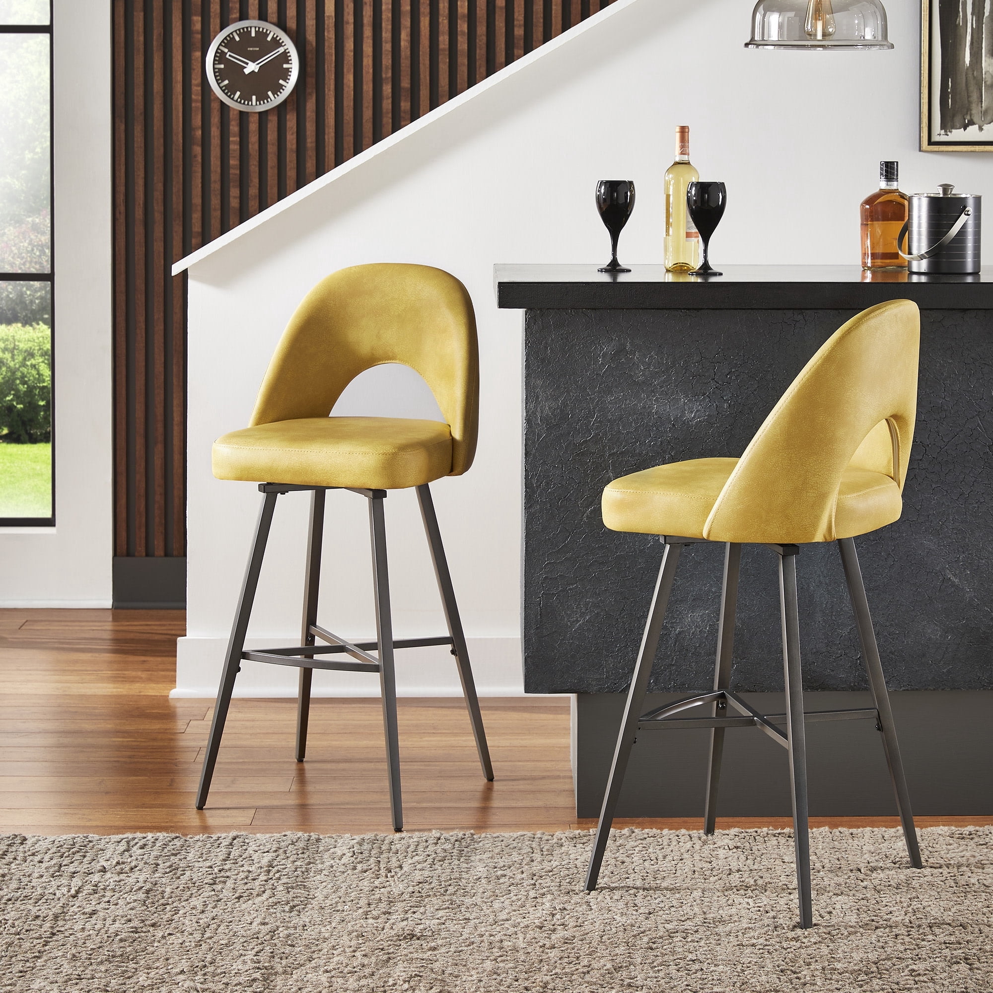 Weston Home Krista 29" Metal Swivel Mid-Back Bar Stools, Set of 2, Yellow