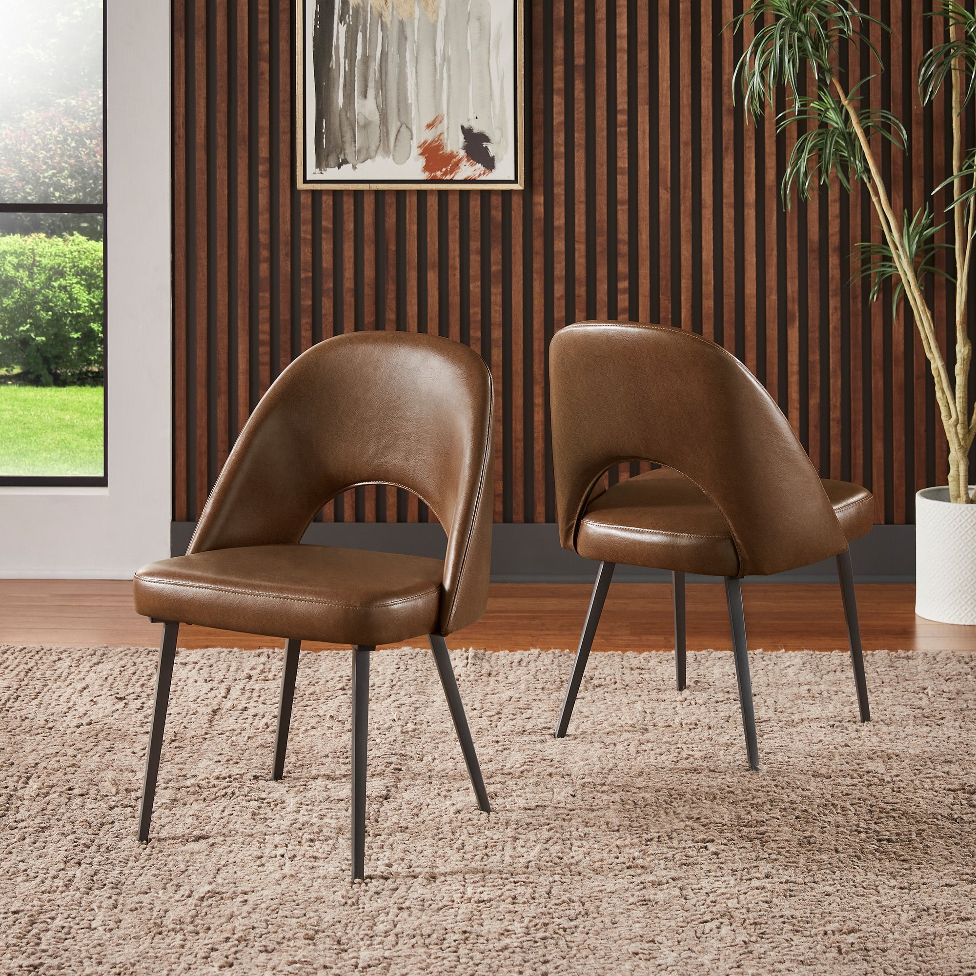 Weston Home Krista Upholstered Faux Leather Dining Chairs, Set of 2, Brown