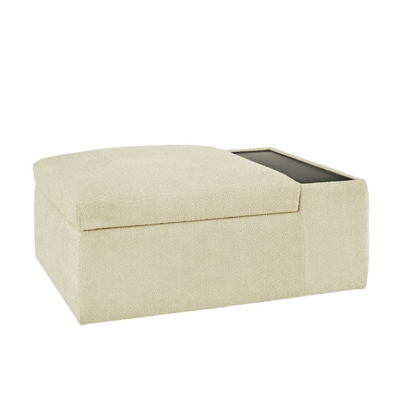 Weston Home Boucle Fabric Storage Ottoman with Side Table and Casters in Ivory